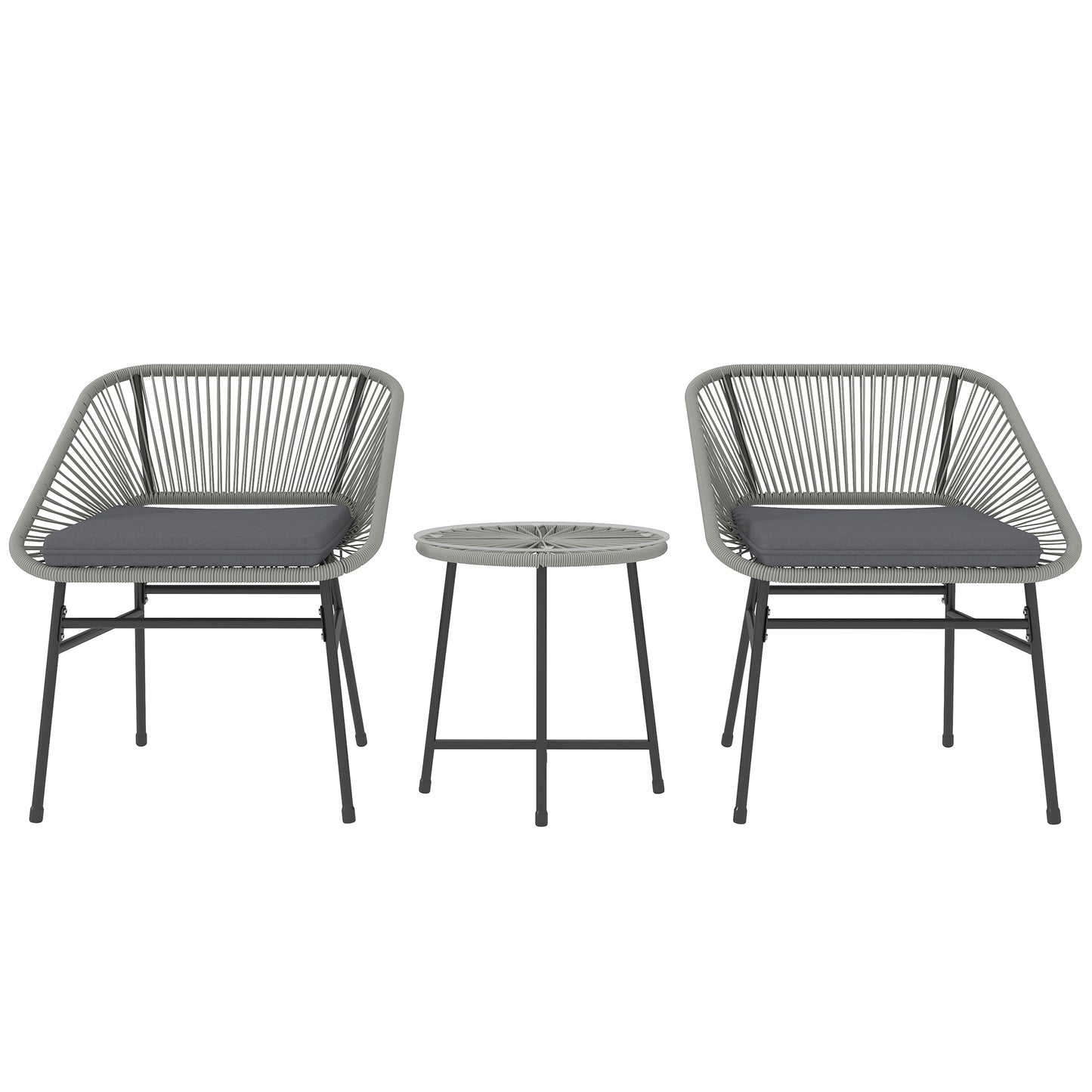 Sorino Rattan Rope Light Grey 3 Piece Outdoor Garden Bistro Furniture Set Glass Coffee Table