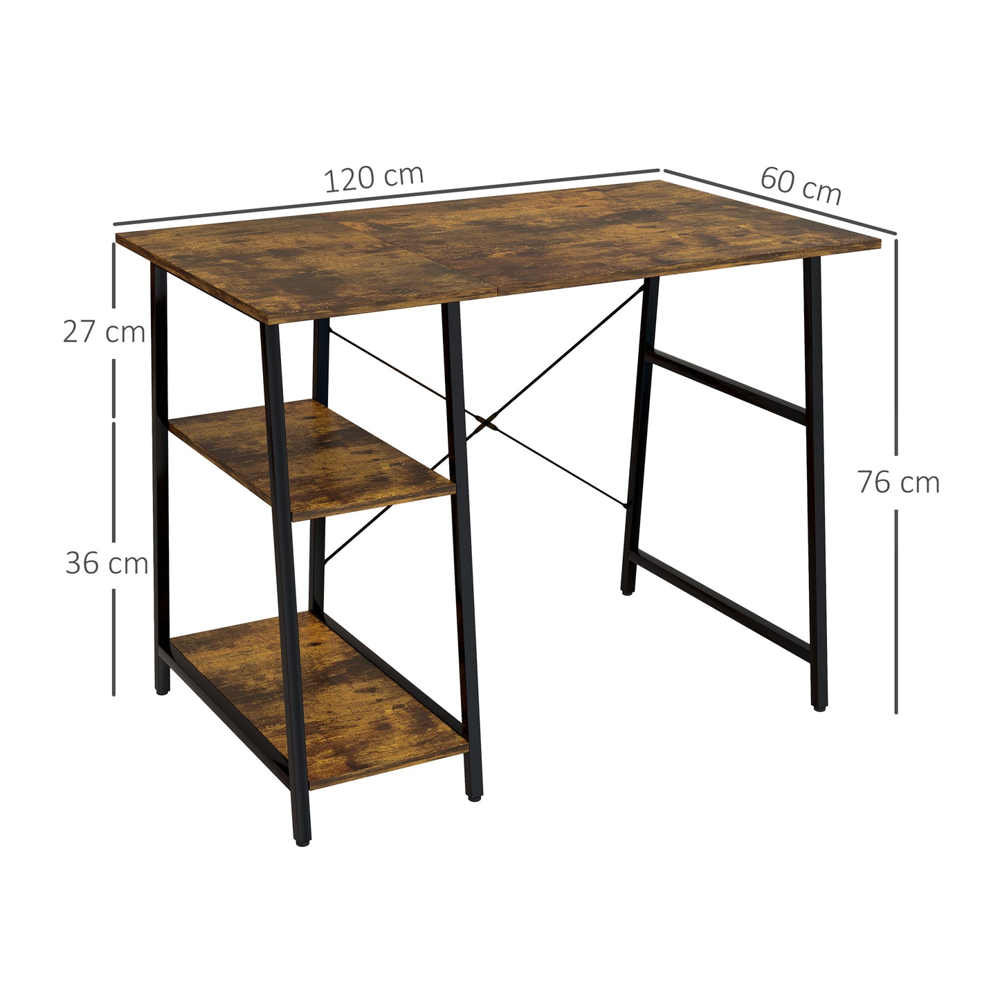 Doso 120cm Metal And Wood Brown And Black Industrial Work Desk With Open Shelving