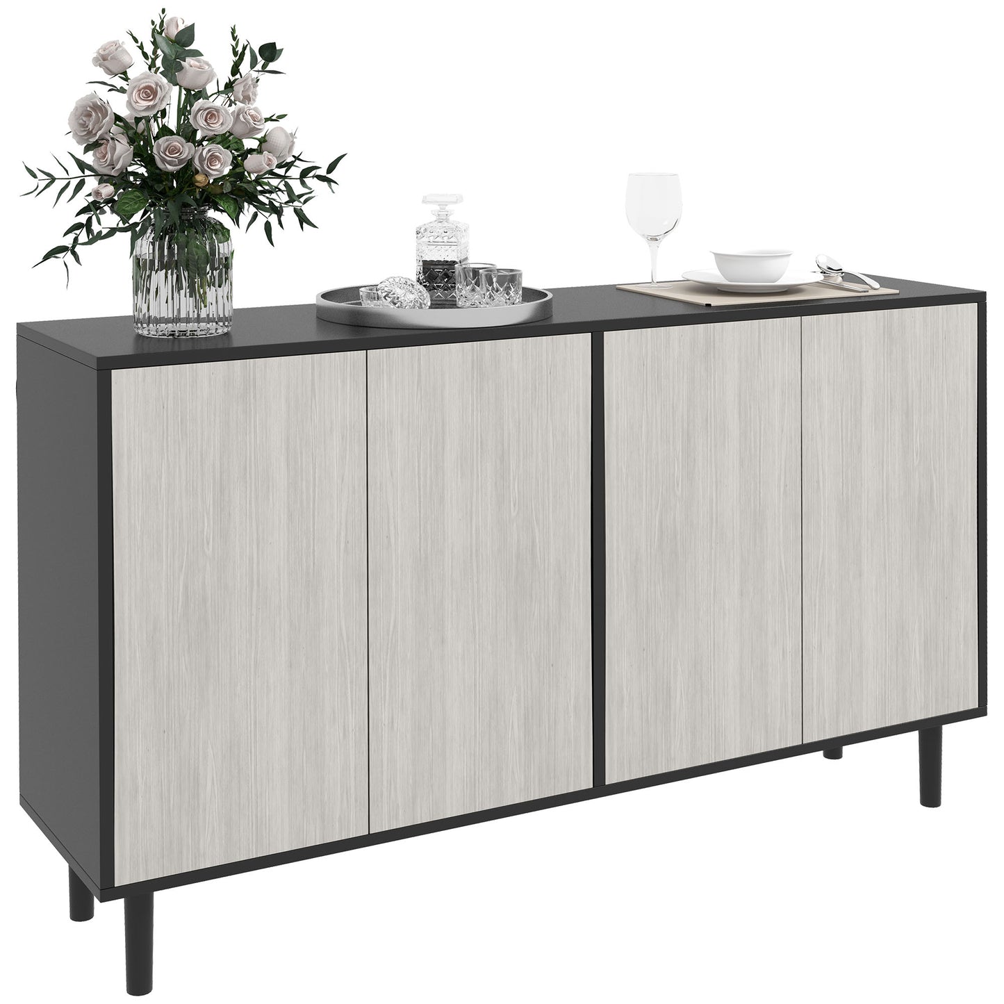 Vepamo Neutral Black and Grey Sideboard 4 Doors 2 Shelves