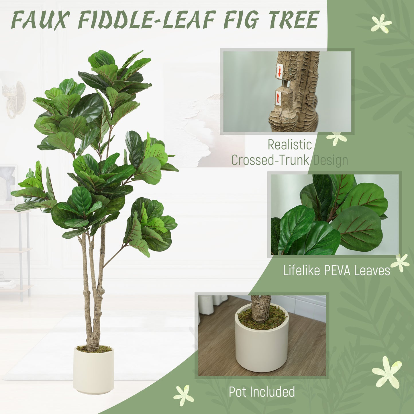 Pararale Artificial Fiddle Leaf Fig Style Tree With Broad Leaves 180cm Green