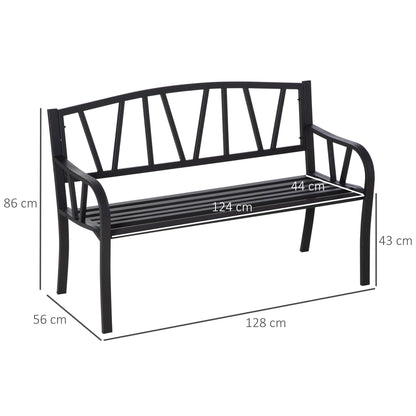 Lenasu Metal Black 2 Seater Garden Bench With Decorative Backrest And Armrests