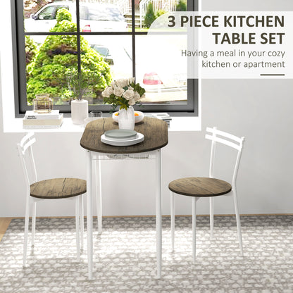 Naseva Metal And Wood Natural Oval Dining Table Set With 2 Chairs And Wire Storage