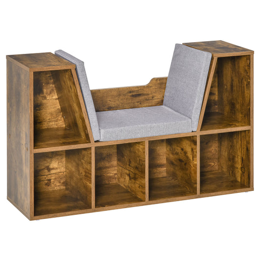 Kalavi Wood Rustic Brown Cube Bookcase With Cushioned Reading Seat