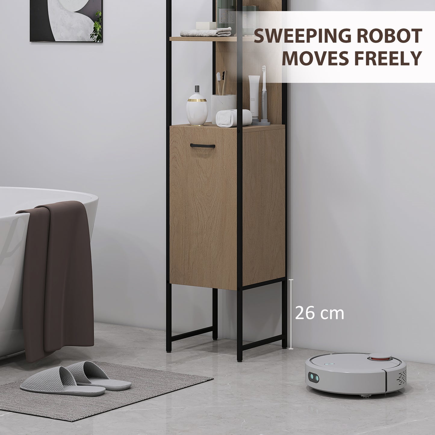 Supave Tall Bathroom Storage Cabinet With OFauxn Shelving And Adjustable Interior Natural Wood Finish