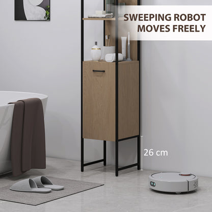 Supave Tall Bathroom Storage Cabinet With OFauxn Shelving And Adjustable Interior Natural Wood Finish