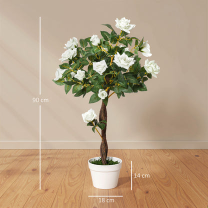 Vavipa Artificial White Rose Flower Display Plant In Pot For Interior Styling
