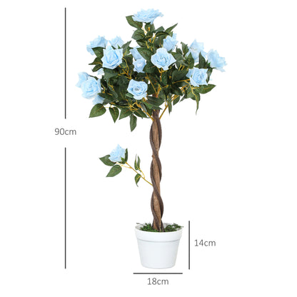 Virama Sura Set Of 2 Artificial White Rose Floral Plants In Pots H8 90cm Light Blue