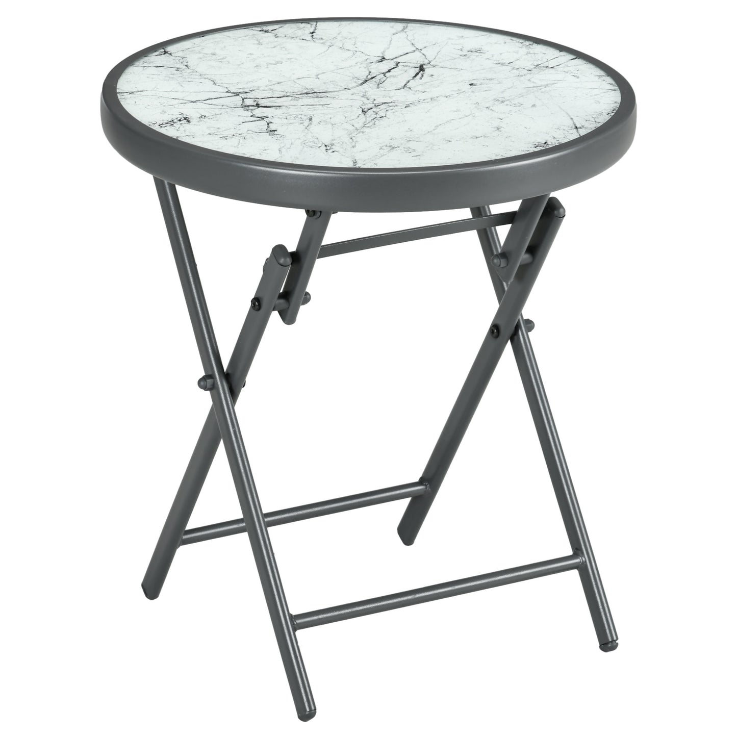 Lusafa Metal And Glass White Folding Outdoor Side Table 45cm With Marble Effect Top