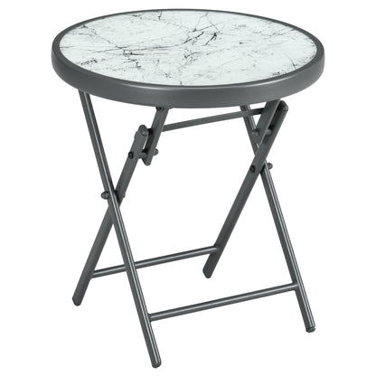 Lusafa Metal And Glass White Folding Outdoor Side Table 45cm With Marble Effect Top