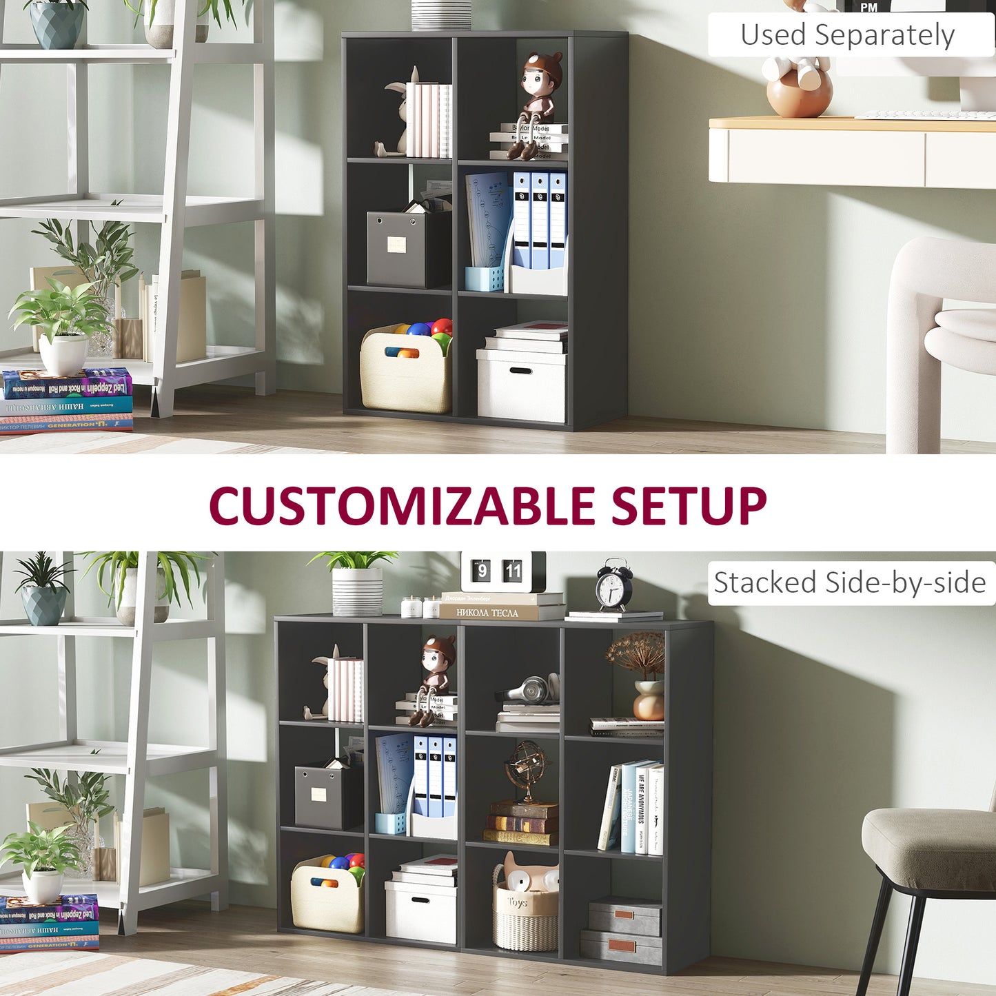 Vasutte Wooden Black 6 Cube Storage Bookcase