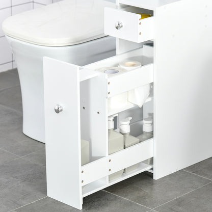 Ninemi Narrow Bathroom Floor Storage Cabinet With Drawers In White