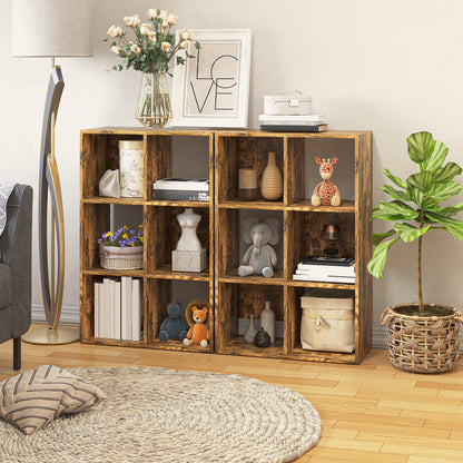 Soke Mara Metal And Wood Rustic Brown Industrial 6 Compartment Freestanding Bookcase