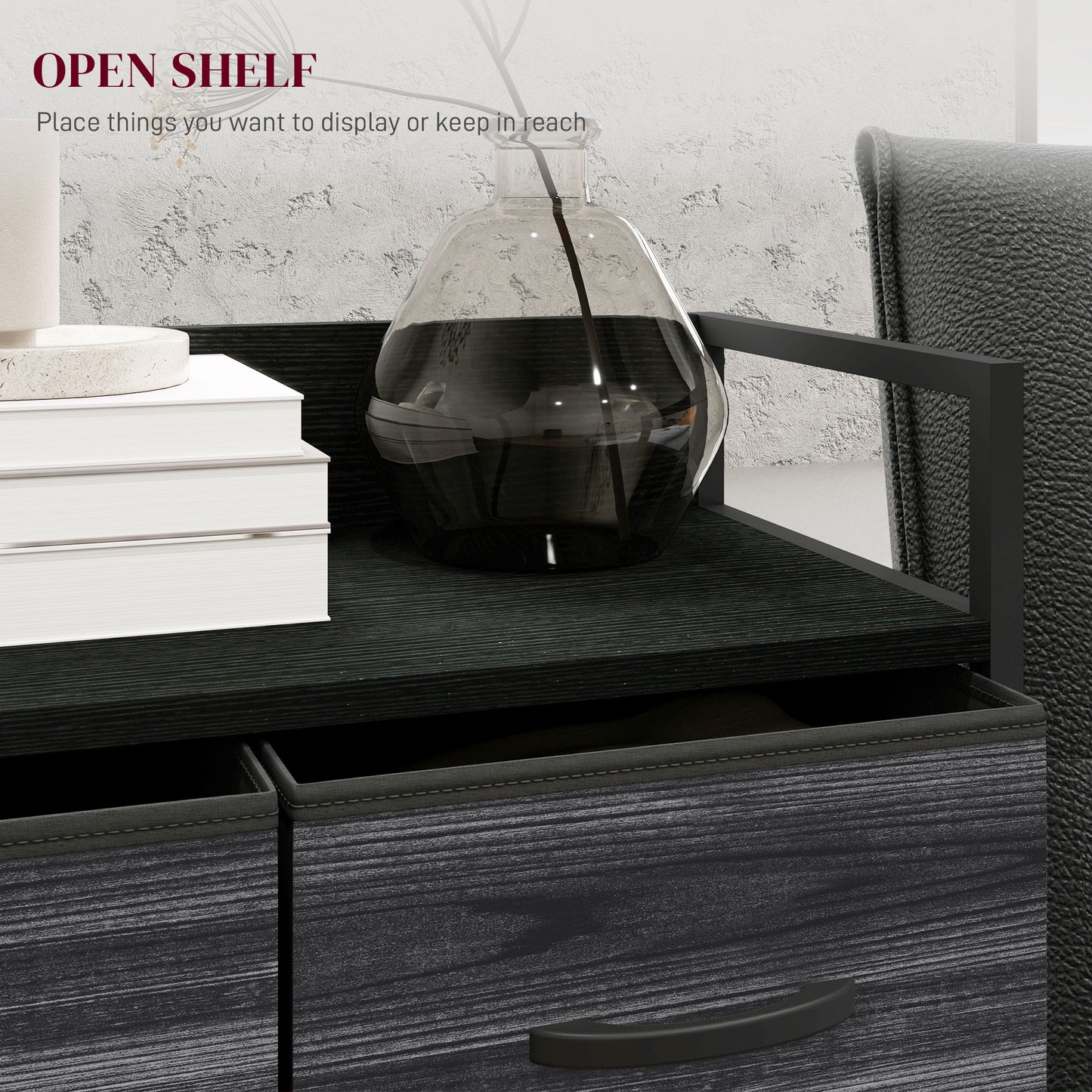 Kele Fabric And Wood Black 4 Drawer Rustic Storage Chest