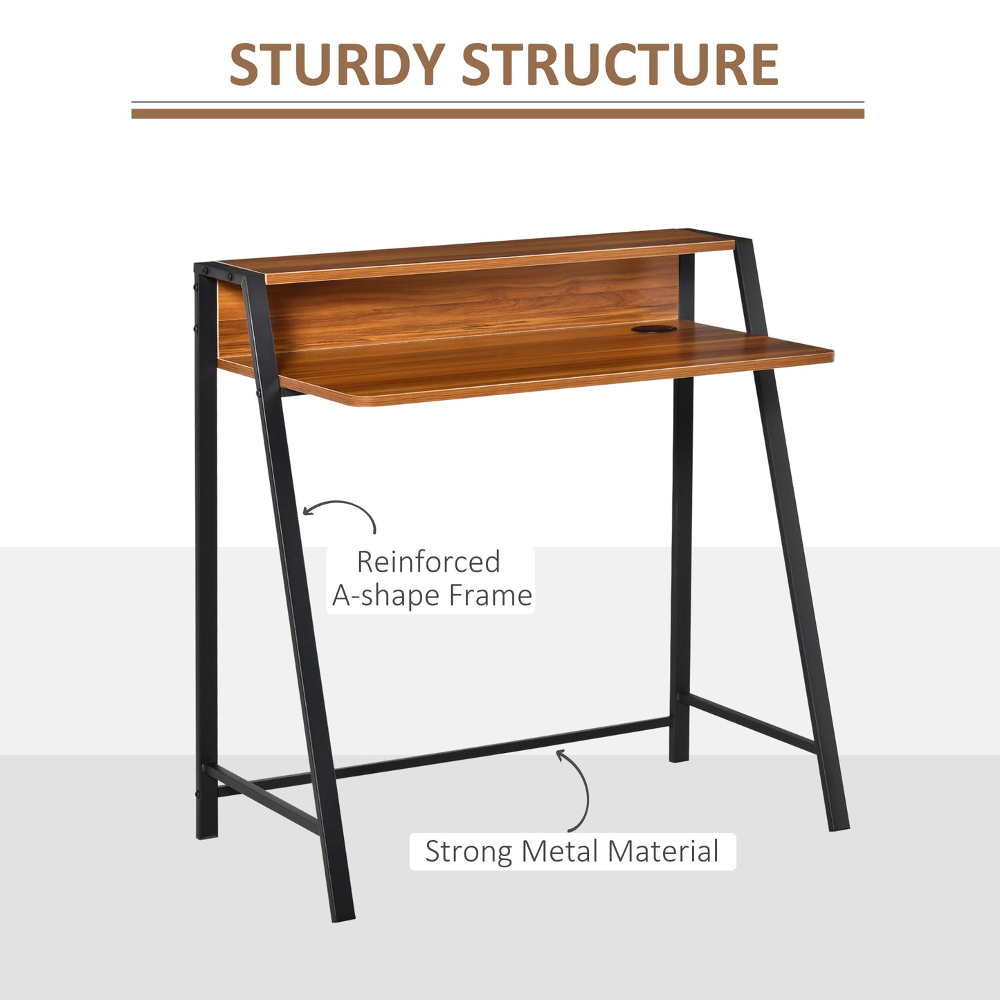 Mifaha 84cm Wooden Walnut Compact Writing Desk With Storage Shelf