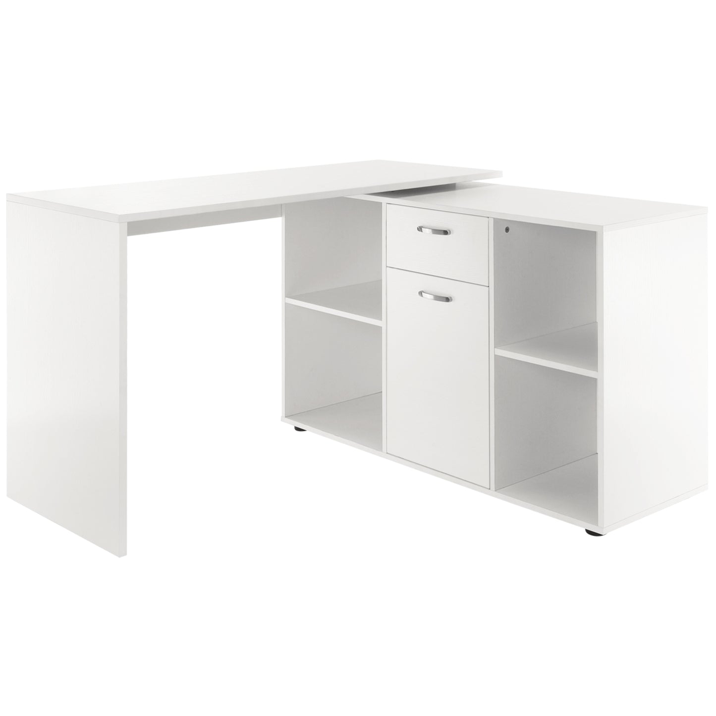 Ravettu 120cmWooden White L Shaped Corner Desk With Storage Compartments Drawer And Cabinet