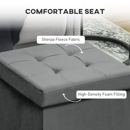 Nasedo Square Velvet Grey Foldable Storage Ottoman with Removable Lid
