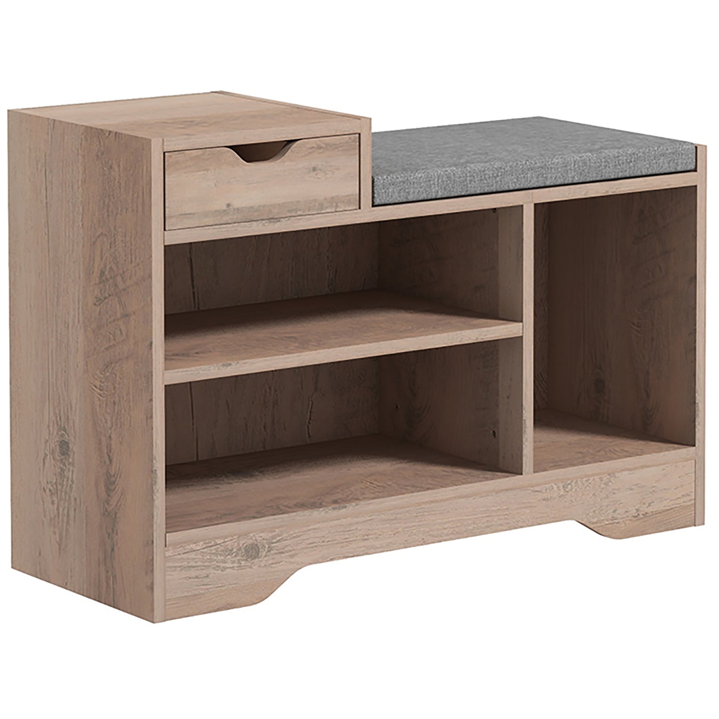 Lapa Wooden Multi Compartment Shoe Bench 1 Drawer Grey Cushioned Seat