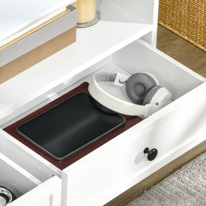 Letoco Yoyo Wooden White Compact TV Stand With Drawers OFauxn Storage And Cable Management For Screens Up To 45 Inches