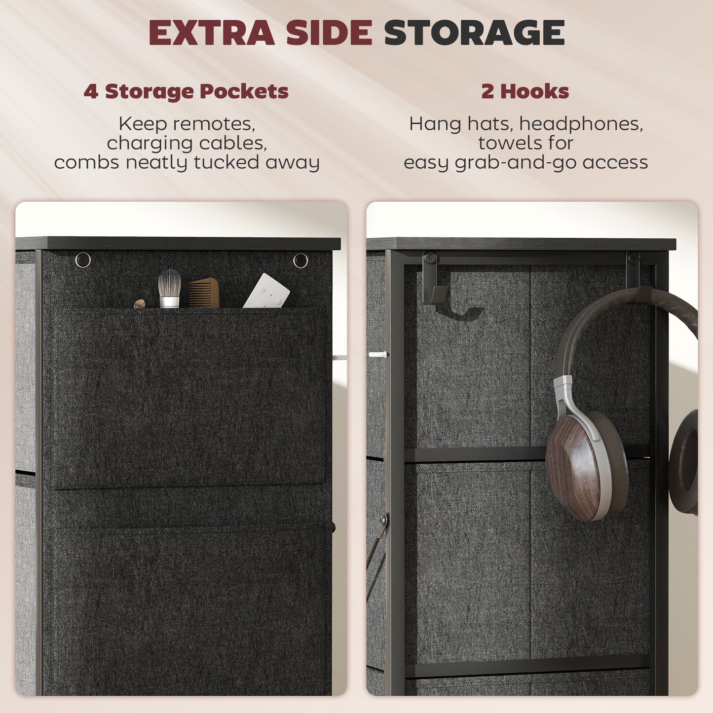Niri Fabric And Metal Charcoal Grey 8 Drawer Storage Chest
