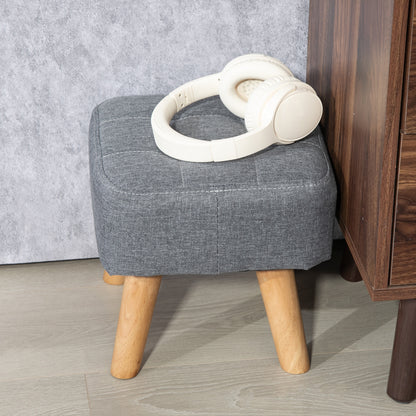 Sayo Linen Look Light Grey Square Padded Footstool Tufted Diamond