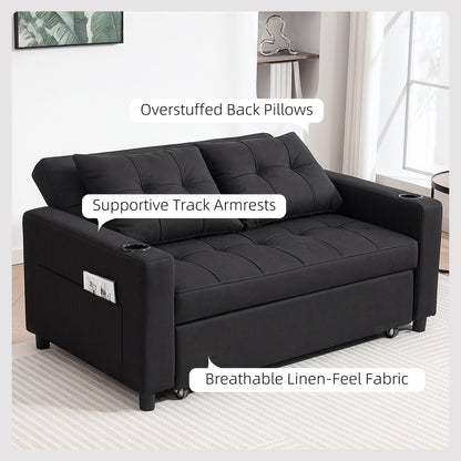 Kanovi Fabric Black 2 Seater Pull Out Sofa Bed