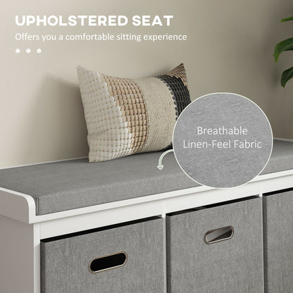 Elfila Wooden White 3 Drawer Shoe Storage Bench With Grey Padded Seat