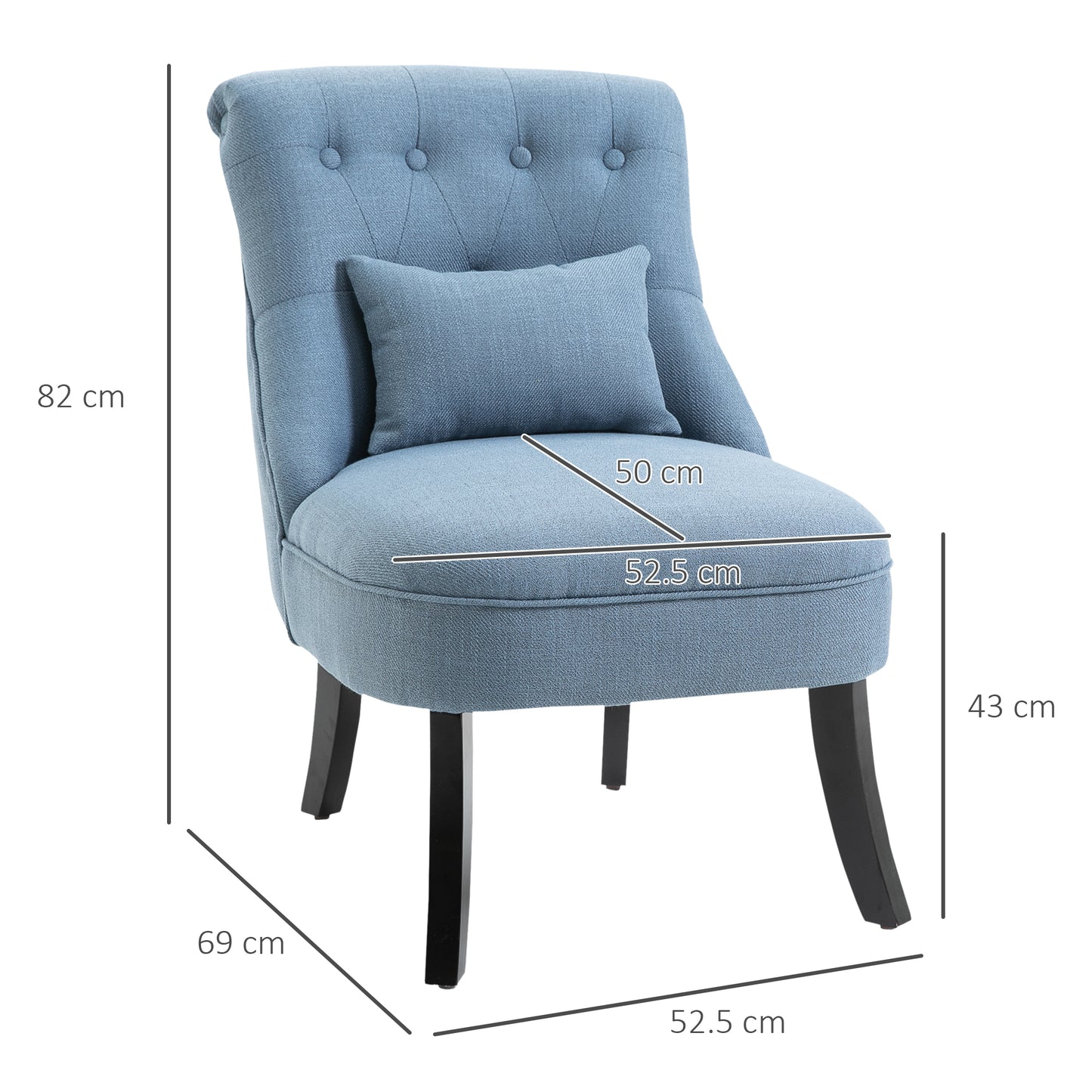Zilono Set Of 2 Blue Armless Button Tufted Tub Chairs With Linen Upholstery