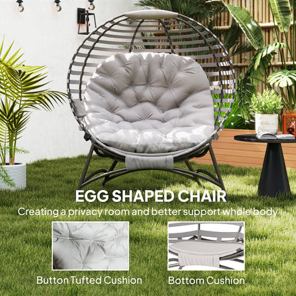 Lenika Oversized Rattan Light Grey Egg Chair With Cushion And Side Storage Pocket
