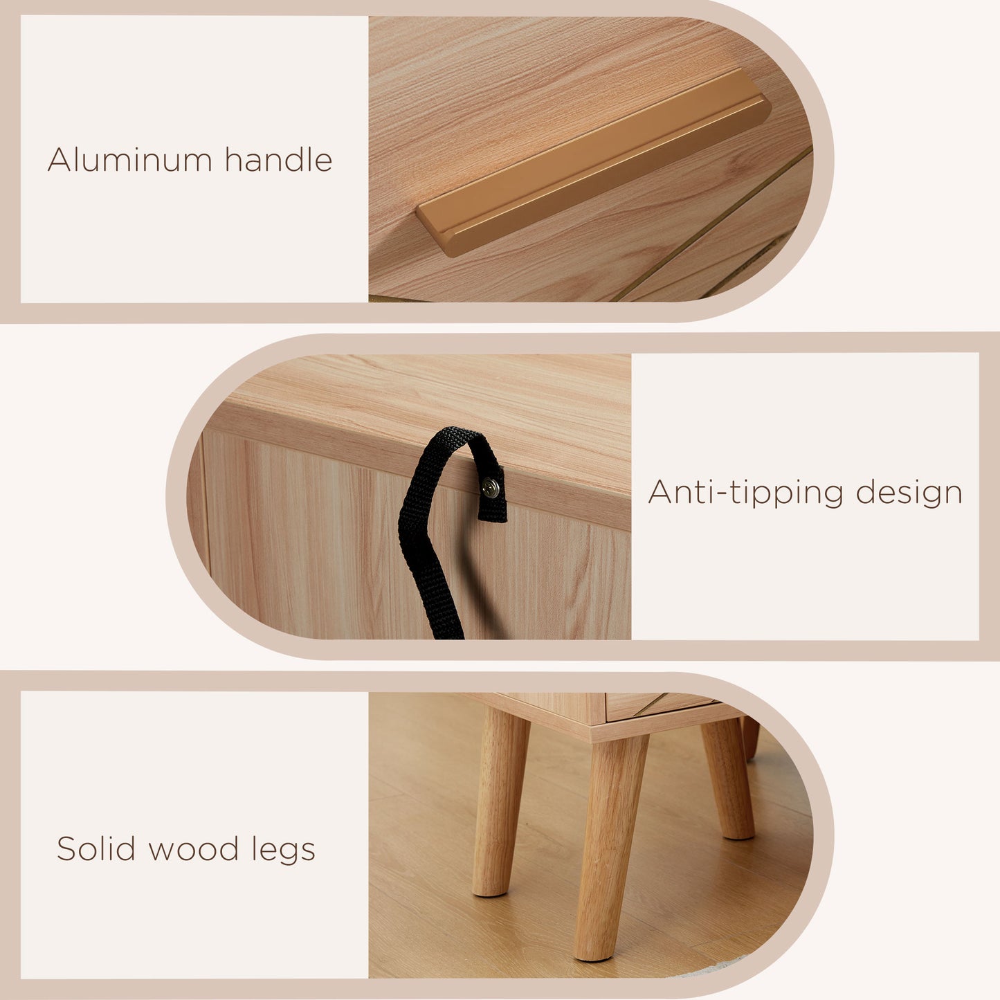 Reyo Set Of 2 Wooden Natural Scandinavian Bedside Tables 2 Drawers