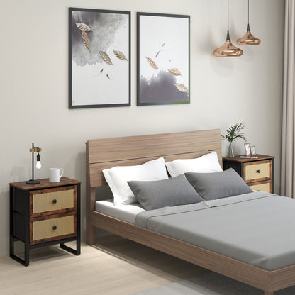 Lamilu Vesa Set Of 2 Rustic Brown Industrial Natural Style Bedside Tables 2 Drawers