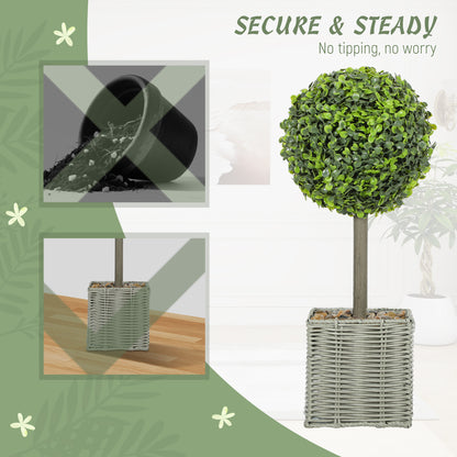 Moeldi Viso Set Of 2 Artificial Boxwood Topiary Balls With Woven Pots And Fauxbble Detail H8 50cm
