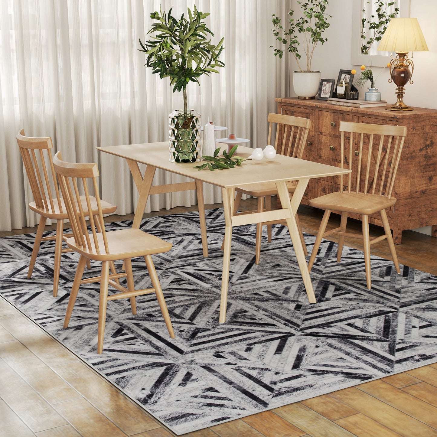 Lufana 290 x 200cm Chenille Black Triangle Pattern Non Slip Rug