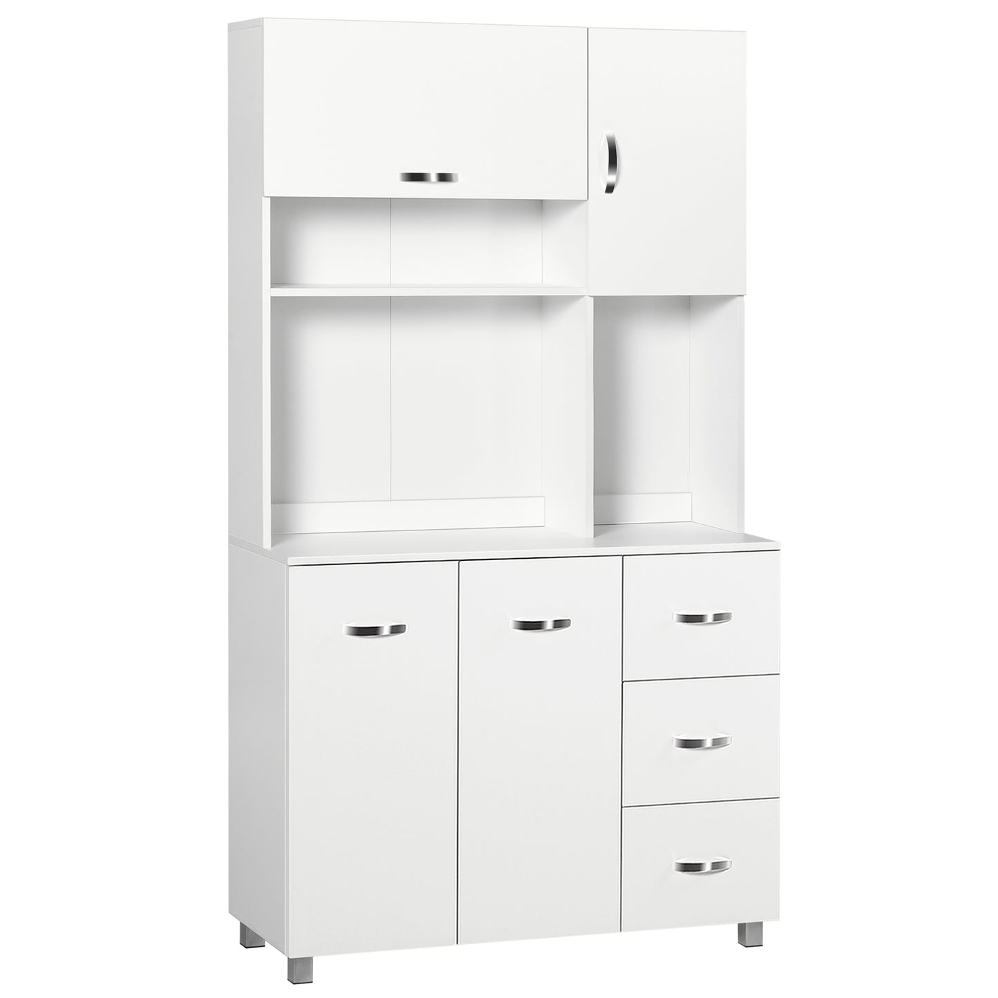 Vivivi Hapa Wooden White Tall Kitchen Sideboard With Drawers Flip Door Cupboards And OFauxn Shelves