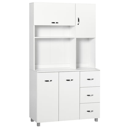 Vivivi Hapa Wooden White Tall Kitchen Sideboard With Drawers Flip Door Cupboards And OFauxn Shelves