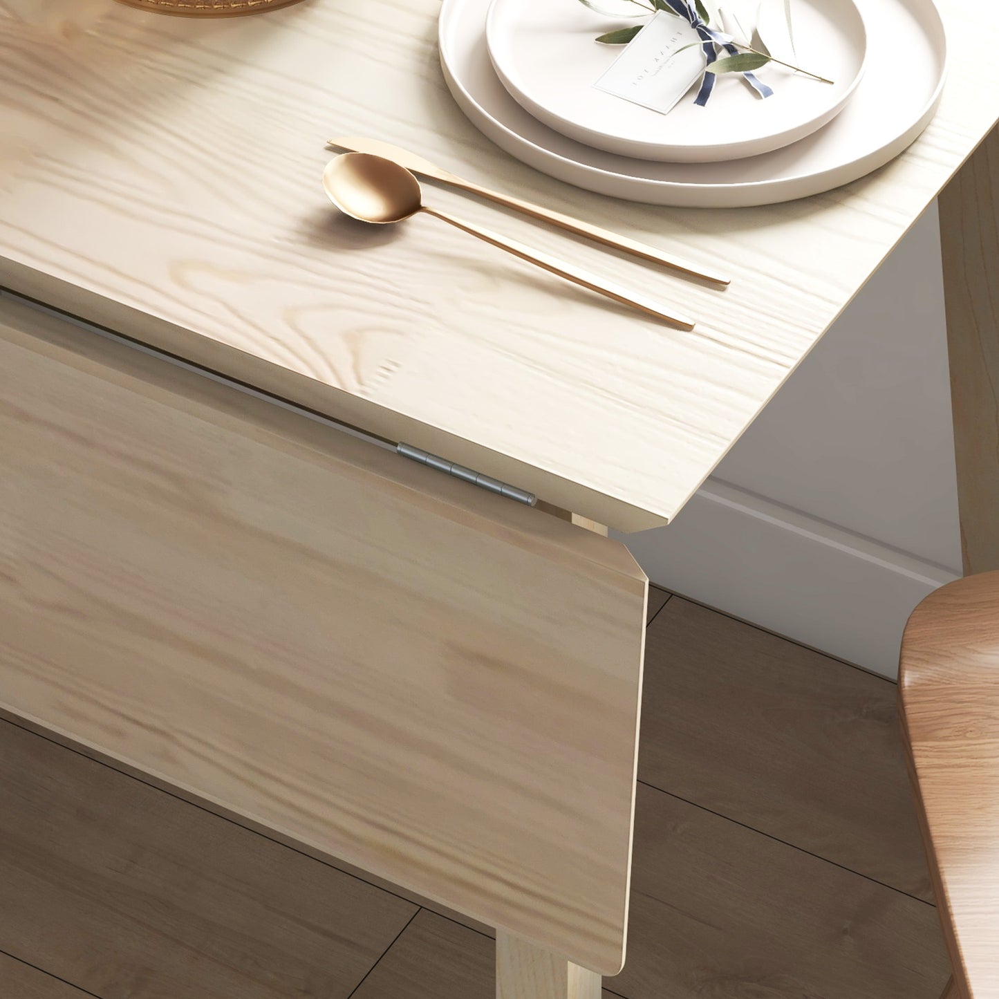 Nolilu Solid Wood Natural Folding Drop Leaf Dining Table Seating 2 To 4