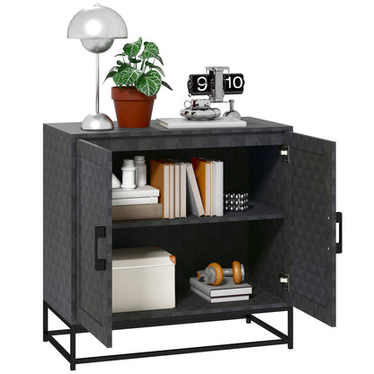 Nelima Black Freestanding Retro Sideboard With Double Doors Geometric Pattern