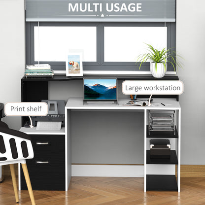 Lisodi 137cm Wooden Black And White Office Workstation Desk With Drawers Shelves And Printer Stand 137 x 55 x 92 cm
