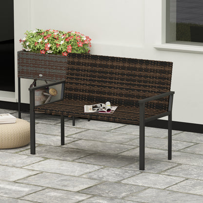 Batare Rattan Brown 2 Seater Garden Bench With Armrests