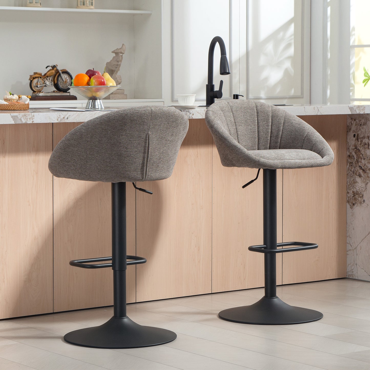 Relodi Lifa Set Of 2 Grey Upholstered Relaxed Tub Style Bar Chairs