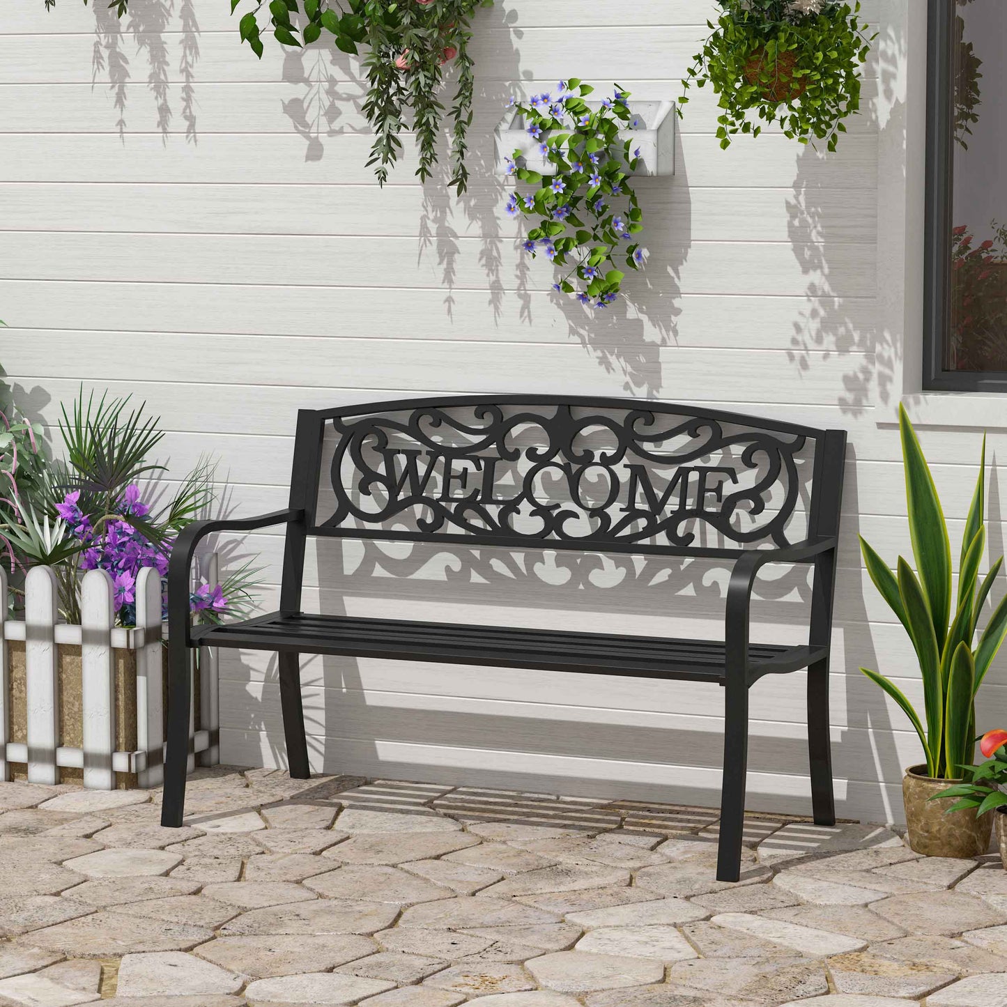 Rolare 126cm Steel Black Outdoor Garden Bench