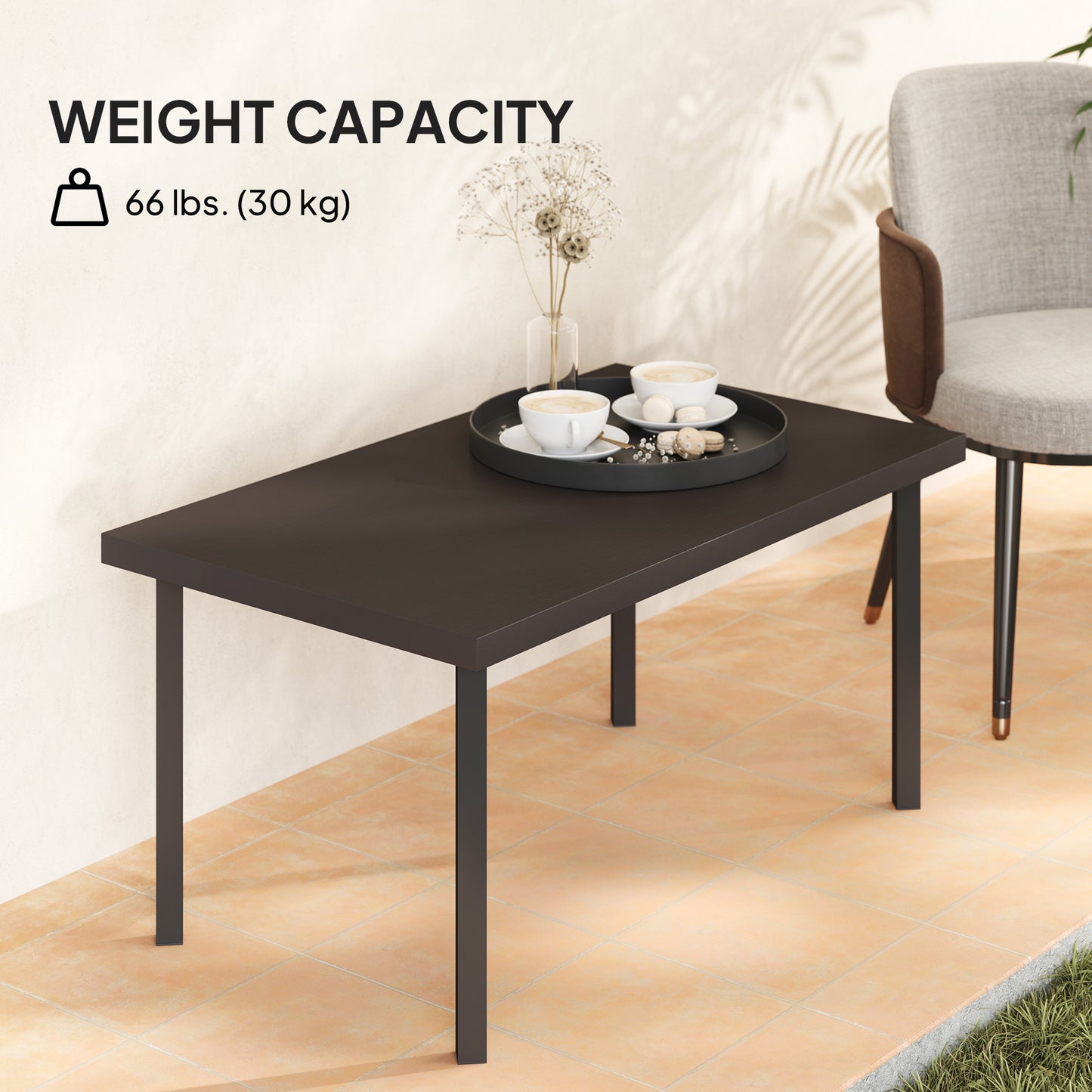 Satami Metal And Wooden Brown Outdoor Rectangular Coffee Table With Woodgrain Top