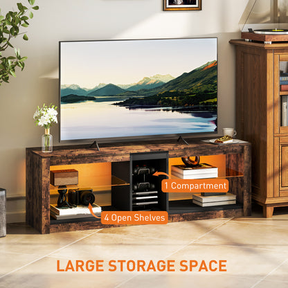 Kemido 140cm Rustic Brown Wooden TV Cabinet With LED Lighting Remote Control For Screens Up To 65 Inches