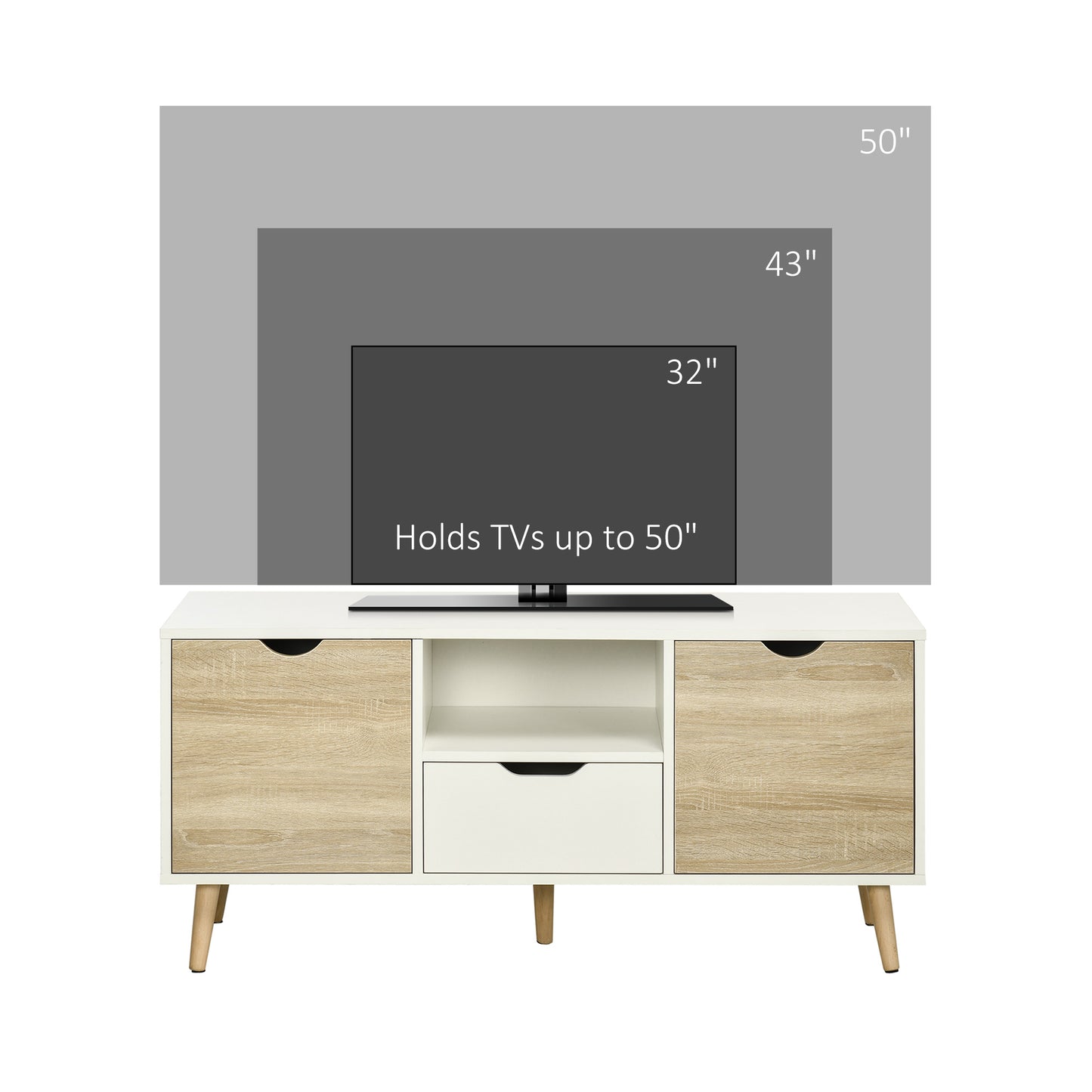 Reneba 110cm Wooden Natural TV Console With Storge Drawers For Screens Up To 50 Inches