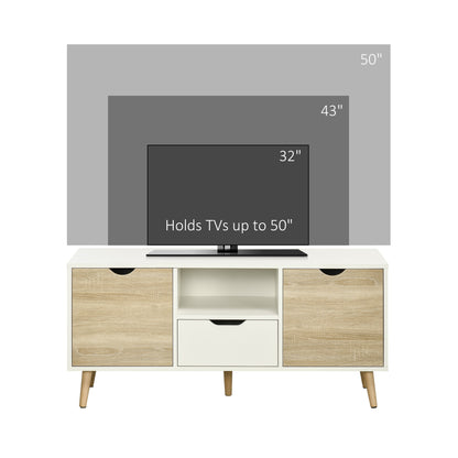 Reneba 110cm Wooden Natural TV Console With Storge Drawers For Screens Up To 50 Inches