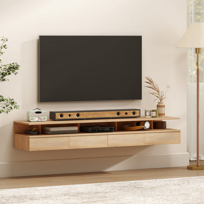 Vesopa Set Of 2 Natural Wood Floating Bedside Tables Wall Mounted