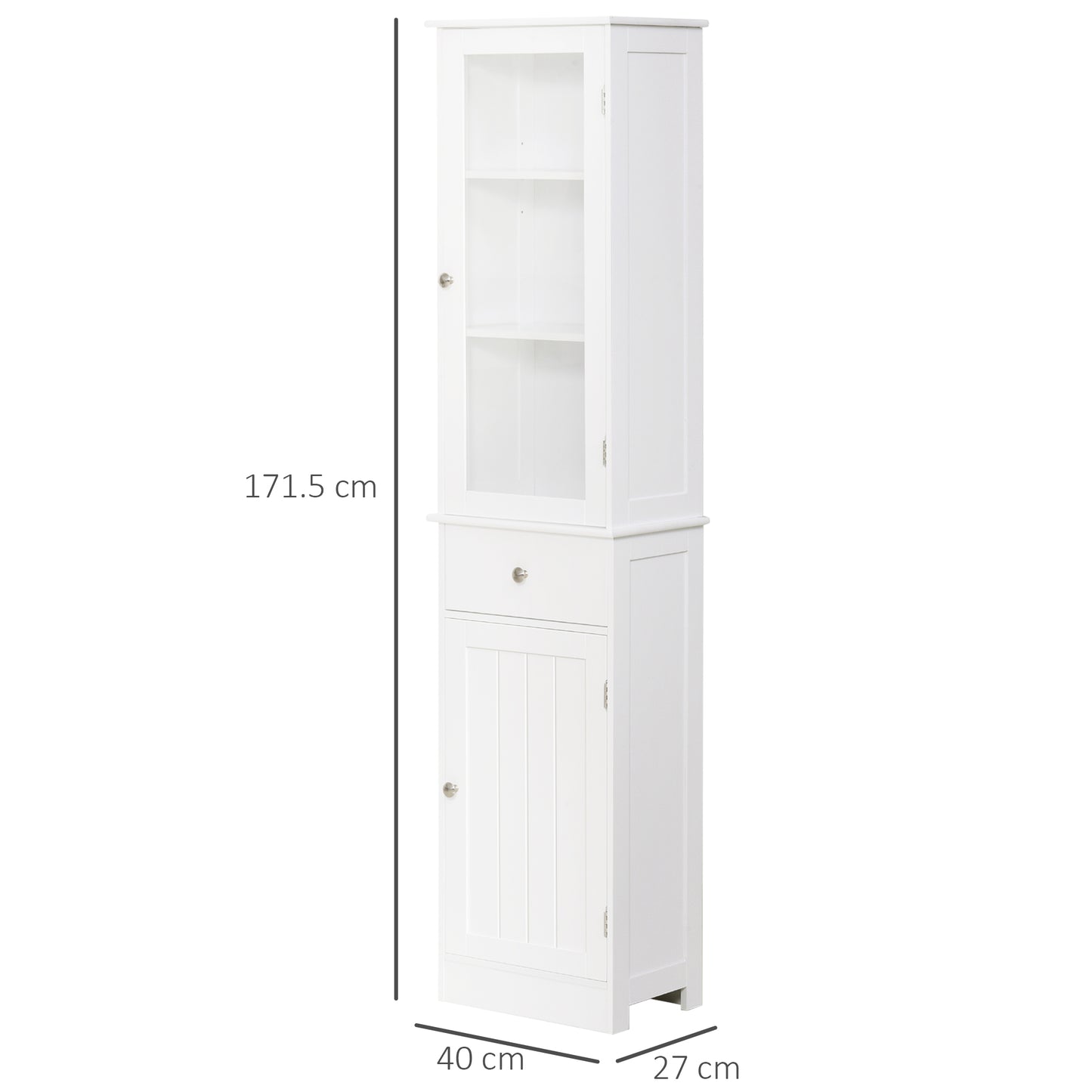 Ramila Tall Bathroom Storage Cabinet With Shelves Drawer And Door In White