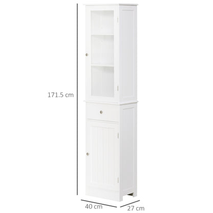 Ramila Tall Bathroom Storage Cabinet With Shelves Drawer And Door In White
