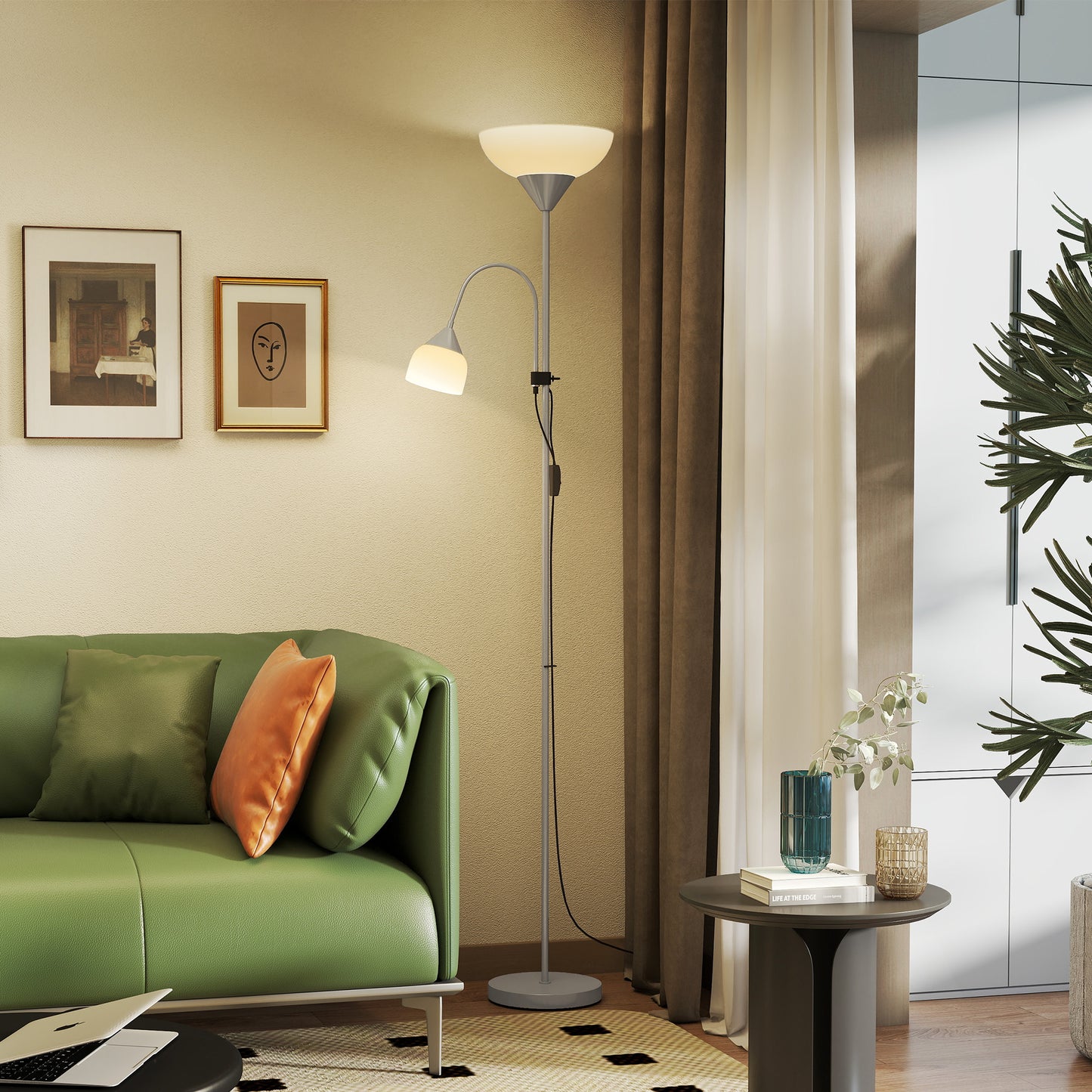 Nokave Metal Silver LED Uplighter Floor Lamp With Adjustable Gooseneck And Colour TemFauxrature