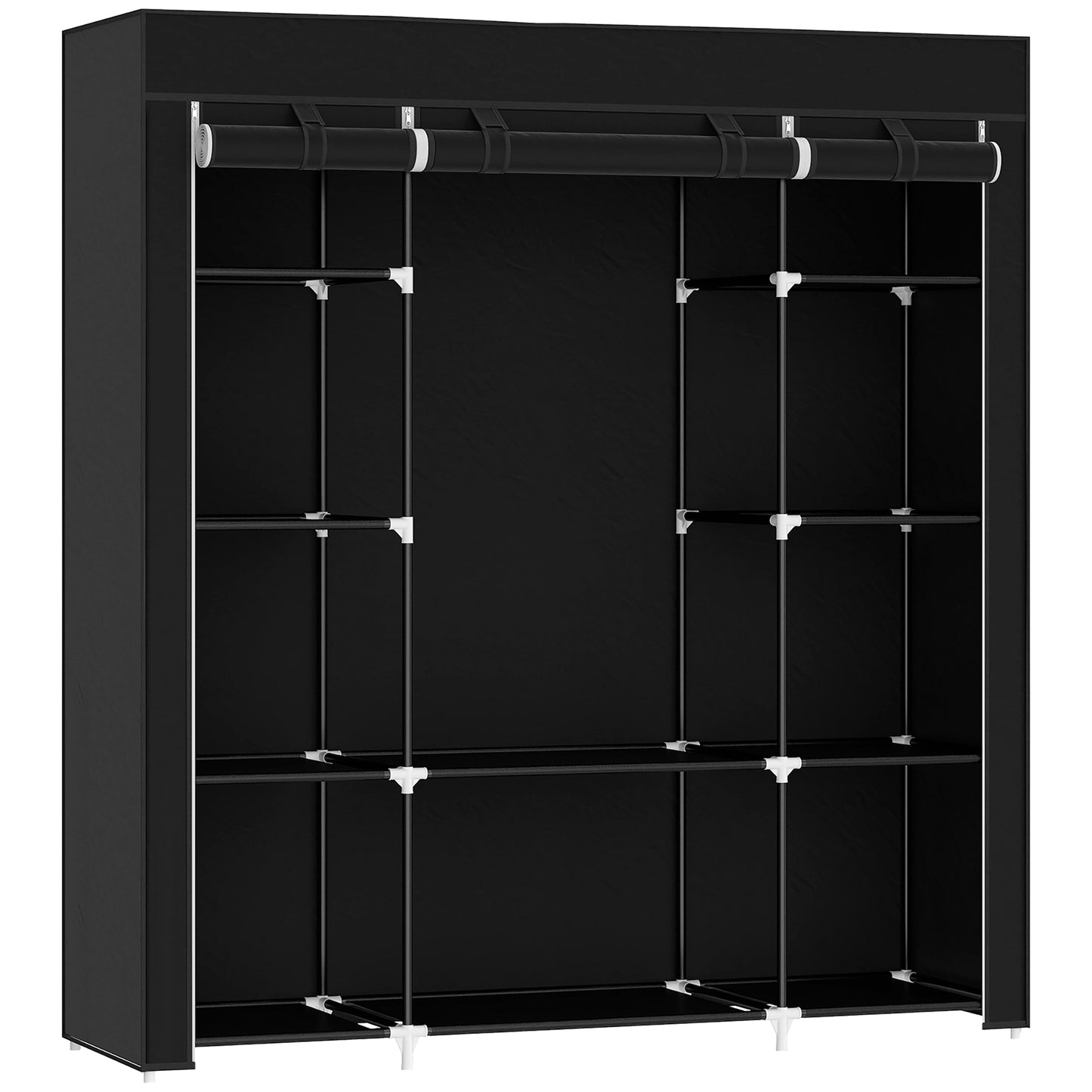 Belapalo Black Foldable Fabric Wardrobe With Shelves And Zip Cover