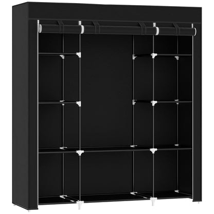 Belapalo Black Foldable Fabric Wardrobe With Shelves And Zip Cover